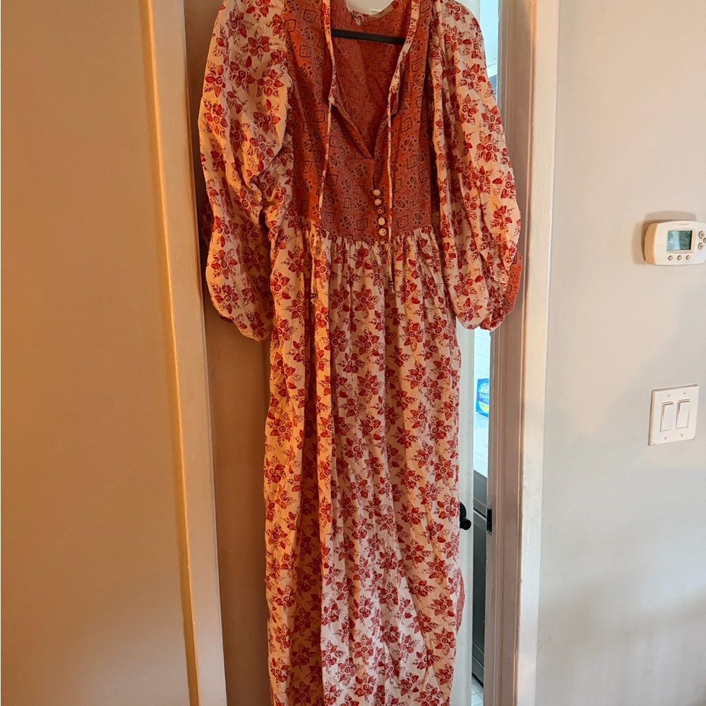 Free People Cream and Red Floral Maxi Dress